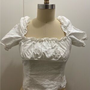 Reformation White Linen Puffed Sleeve Cropped Blouse Size 8 Vacation Boho Beach